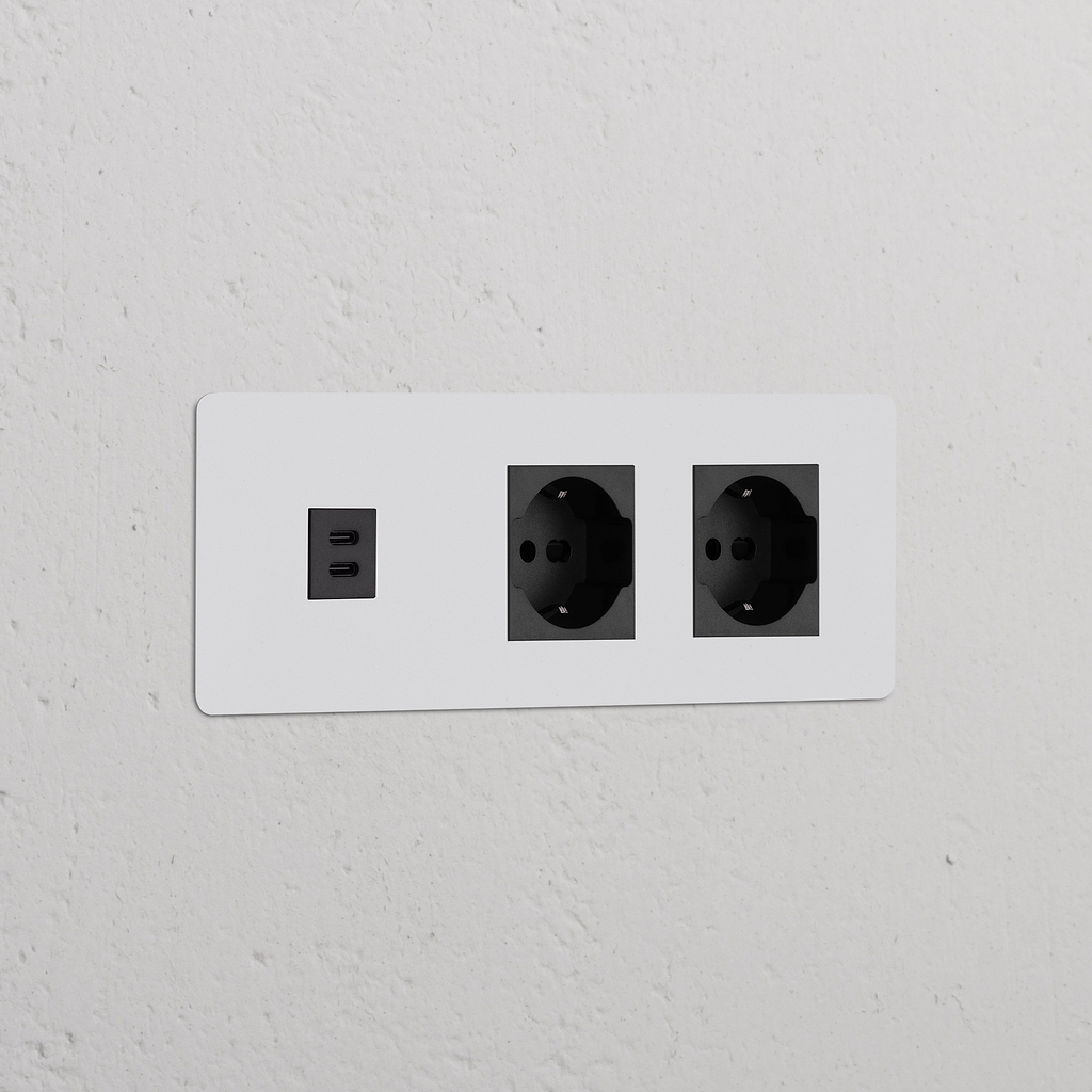 Mobile da parete Pitturabile Nero con doppia presa USB 30W e Schuko/Bipasso per una connettività versatile.