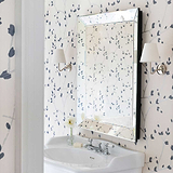 Applique da bagno in Nichel lucido con paralume in lino bianco alabastro