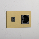 Modulo Doppio USB 30W & Schuko/Bipasso in Ottone Antico Nero