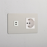 Modulo Doppio USB 30W & Schuko/Bipasso in Nichel Lucido Bianco