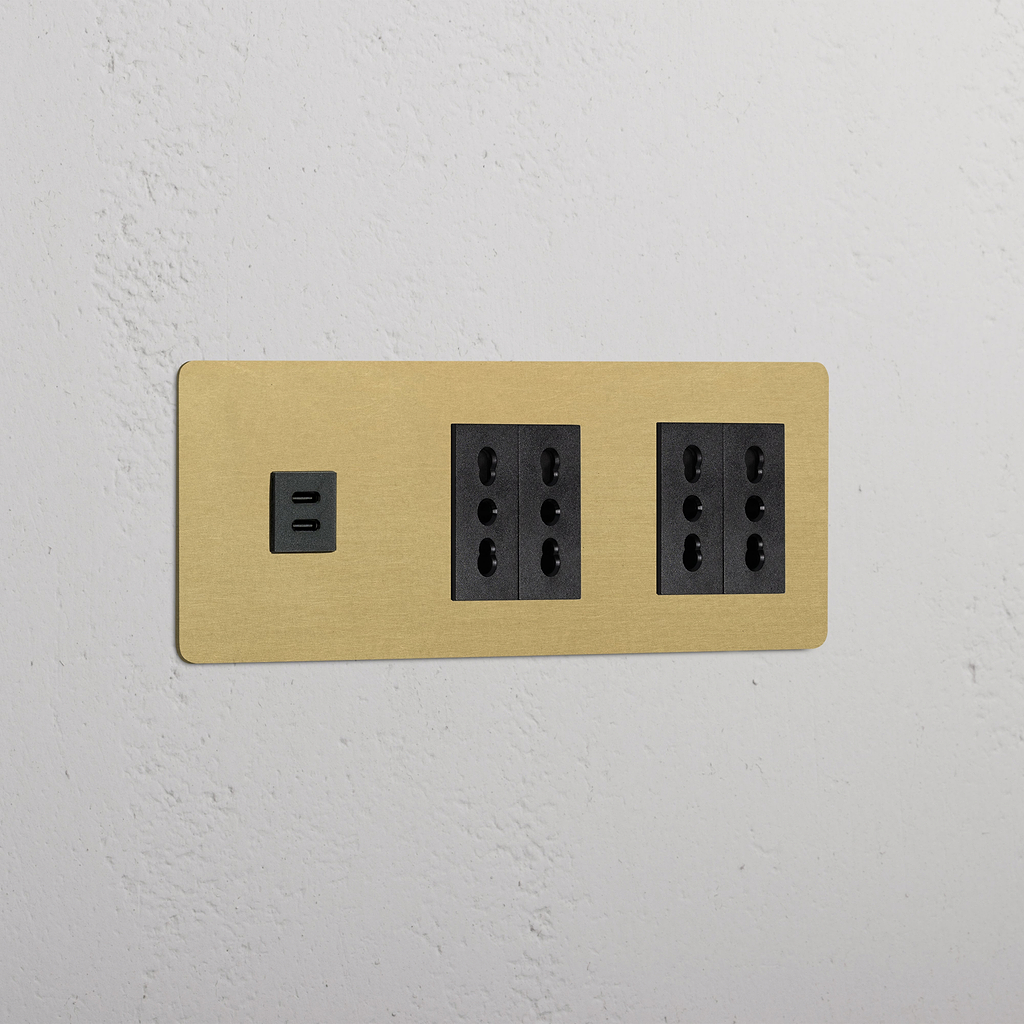 Modulo Triplo USB 30W & 4x Bipasso in Ottone Antico Nero