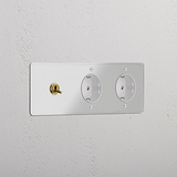 Triplo Modulo Levetta & 2x Schuko Tondo - Trasparente Ottone Antico Bianco