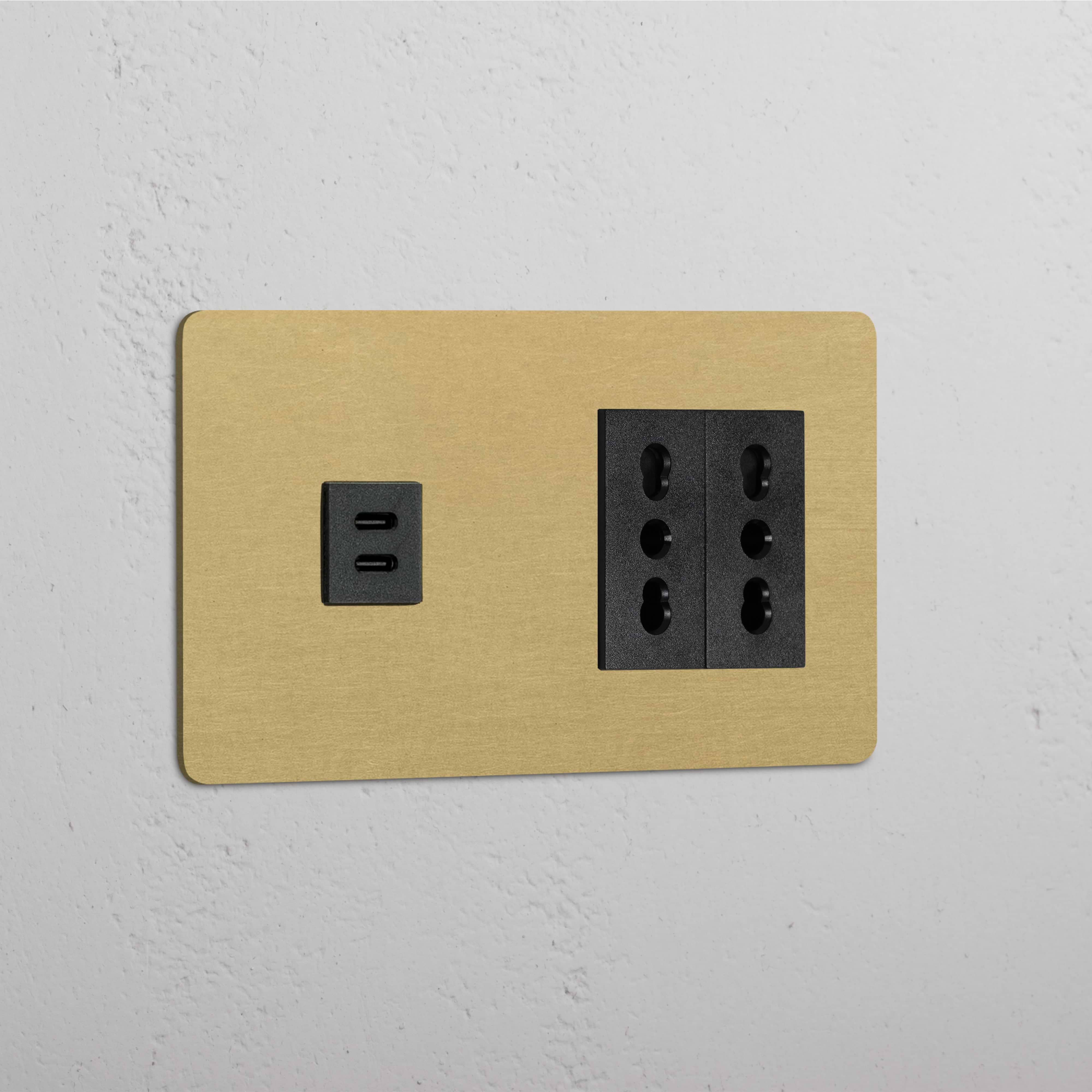 Modulo Doppio USB 30W & 2x Bipasso in Ottone Antico Nero