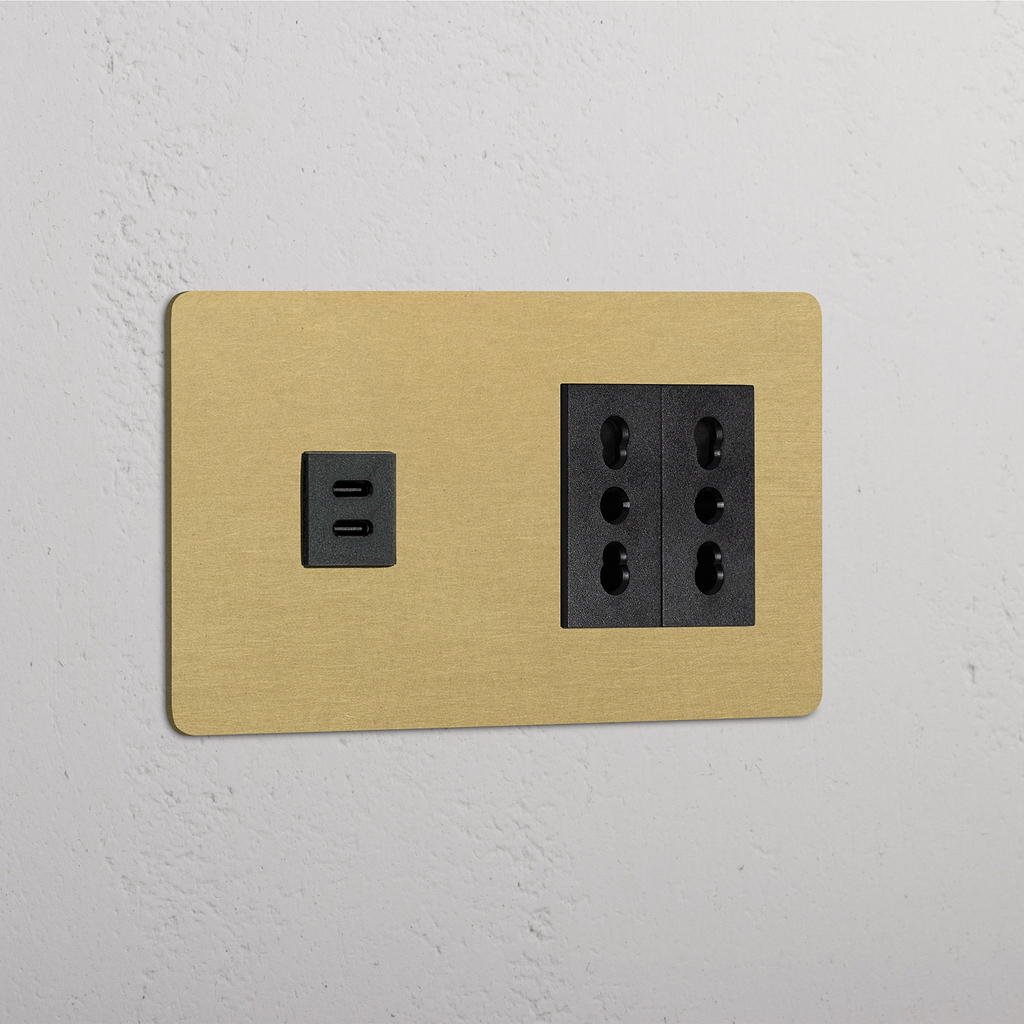 Modulo Doppio USB 30W & 2x Bipasso in Ottone Antico Nero
