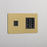 Modulo Doppio USB 30W & 2x Bipasso in Ottone Antico Nero
