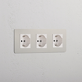 Modulo Triplo 3x Schuko/Bipasso in Nichel Lucido Bianco