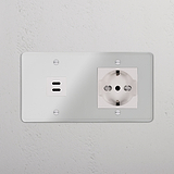 Modulo doppia presa Trasparente Bianco con prese USB da 30W e Schuko/Bipasso.