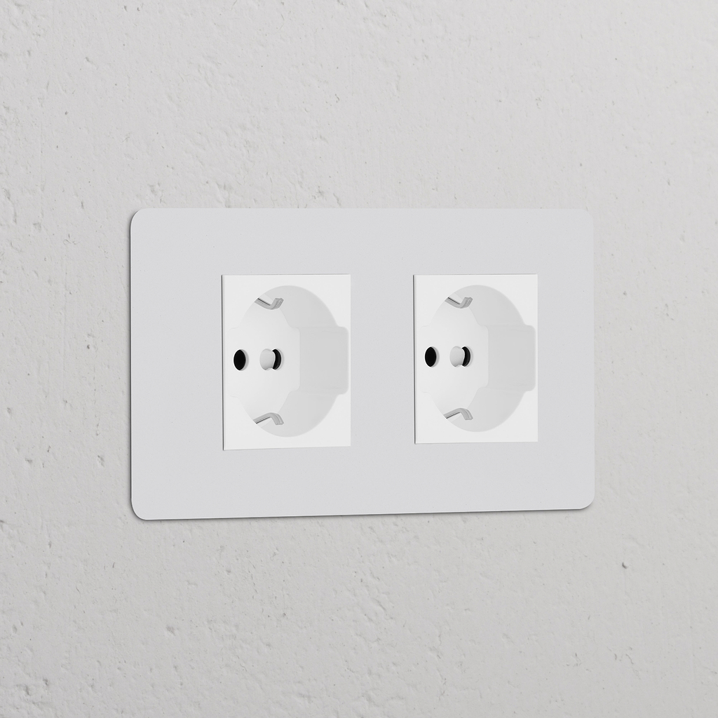 Modulo di alimentazione Schuko/Bipasso Doppio 2x in bianco pitturabile su parete strutturata.