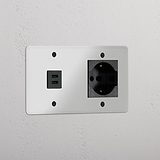 Modulo Doppio USB 30W & Schuko/Bipasso in Nero Trasparente