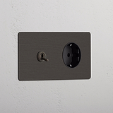 Doppio Modulo Levetta & Schuko Tondo - Bronzo Nero