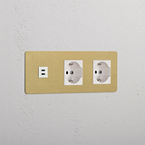 Modulo Triplo USB 30W & 2x Schuko/Bipasso in Ottone Antico Bianco
