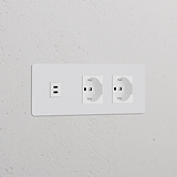 Pitturabile bianco Prese e Moduli Tripli con prese USB 30W e Schuko/Bipasso per esigenze di alimentazione versatili.