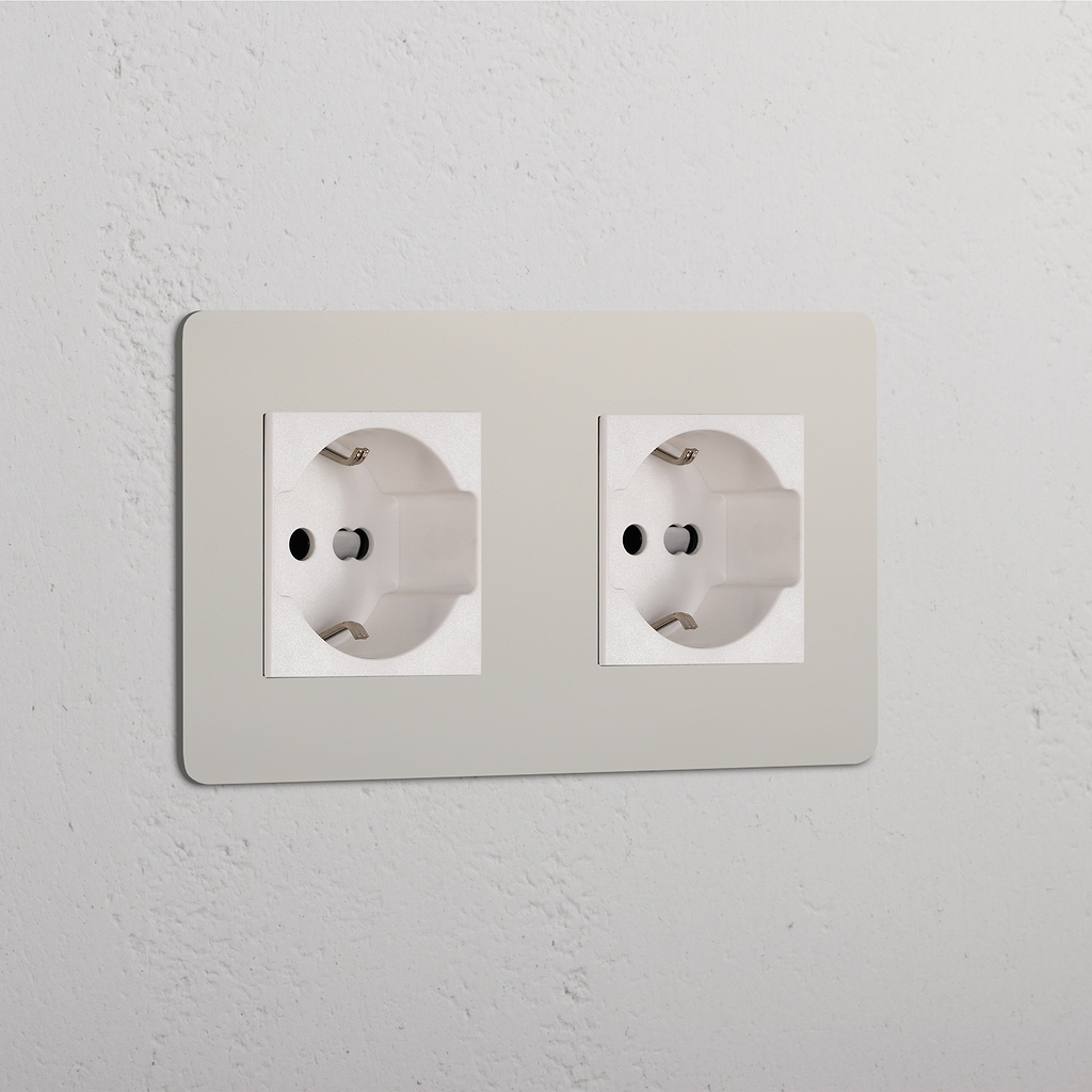 Modulo Doppio 2x Schuko/Bipasso in Nichel Lucido Bianco