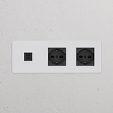 'Modulo USB 30W + Modulo di alimentazione Schuko/Bipasso 2x' in Pitturabile Nero per moderne soluzioni di presa a muro.