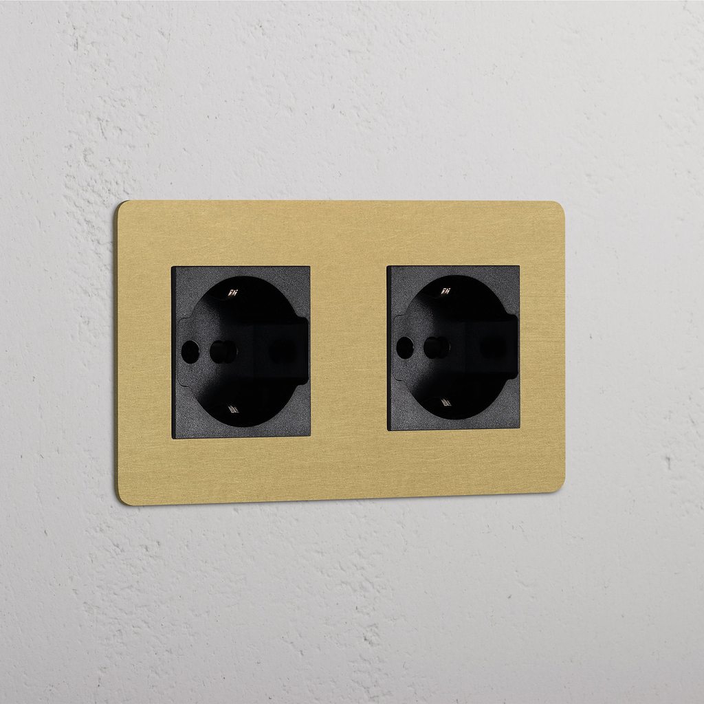 Modulo Doppio 2x Schuko/Bipasso in Ottone Antico Nero