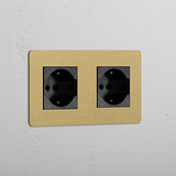 Modulo Doppio 2x Schuko/Bipasso in Ottone Antico Nero