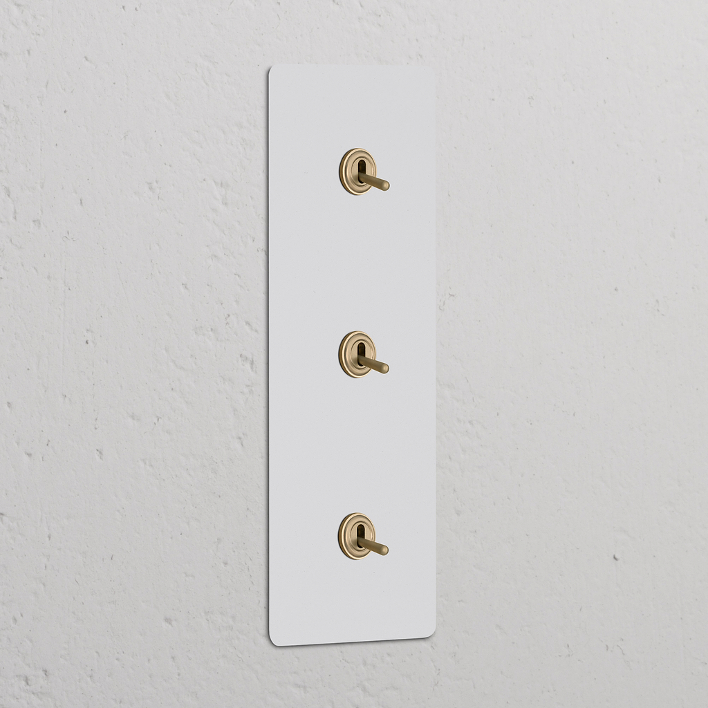 Chave seletora tripla vertical em latão antigo pintável, 'Interruptor articulado vertical de três vias'.