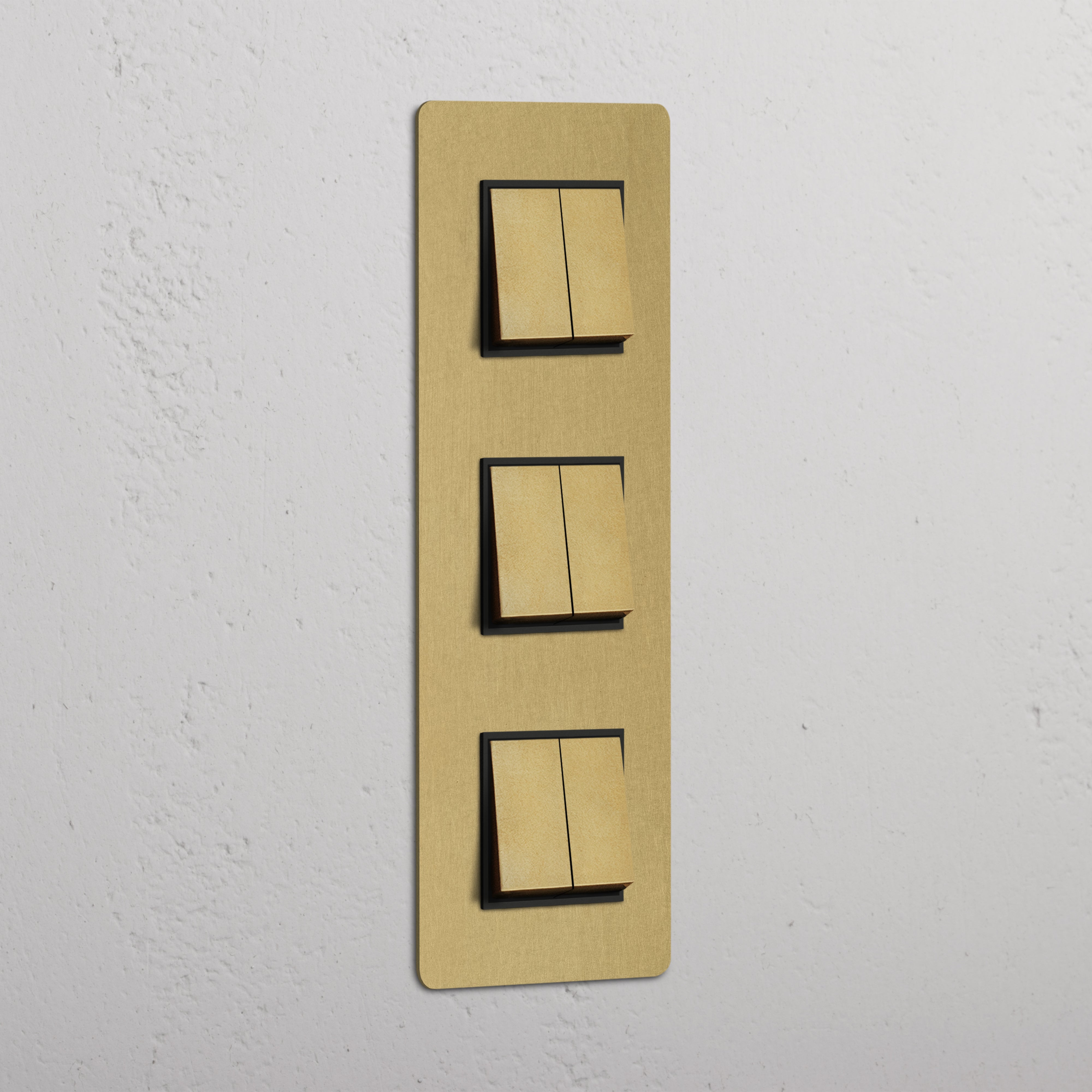 High-Performance Triple Vertical Rocker Switch in Antique Brass Black with 6 Positions