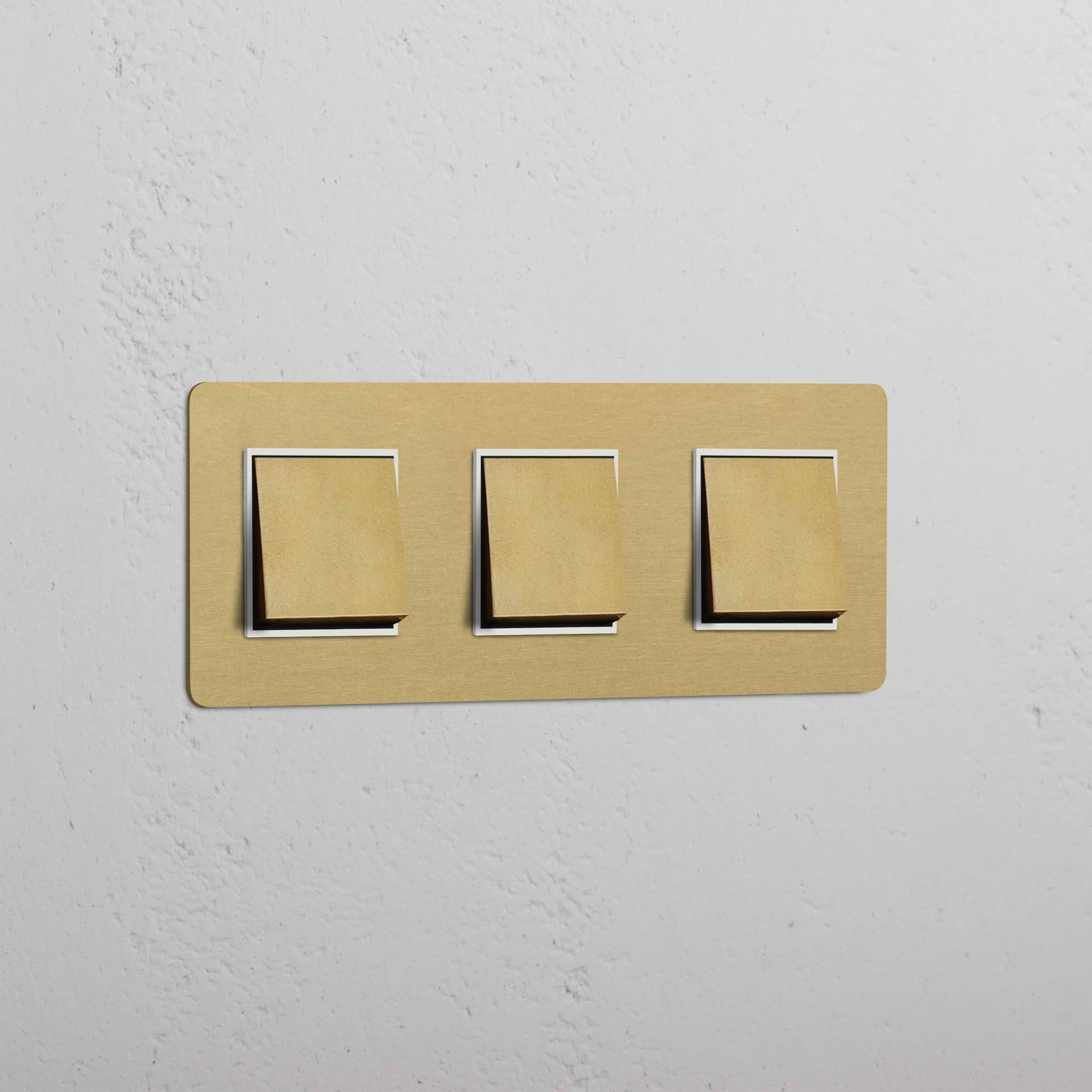 Triple 6x Rocker Switch | Antique Brass & White | Corston