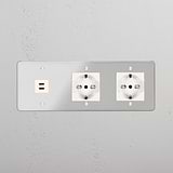 Triple USB 30W & 2x Schuko/Bipasso Module - Clear White