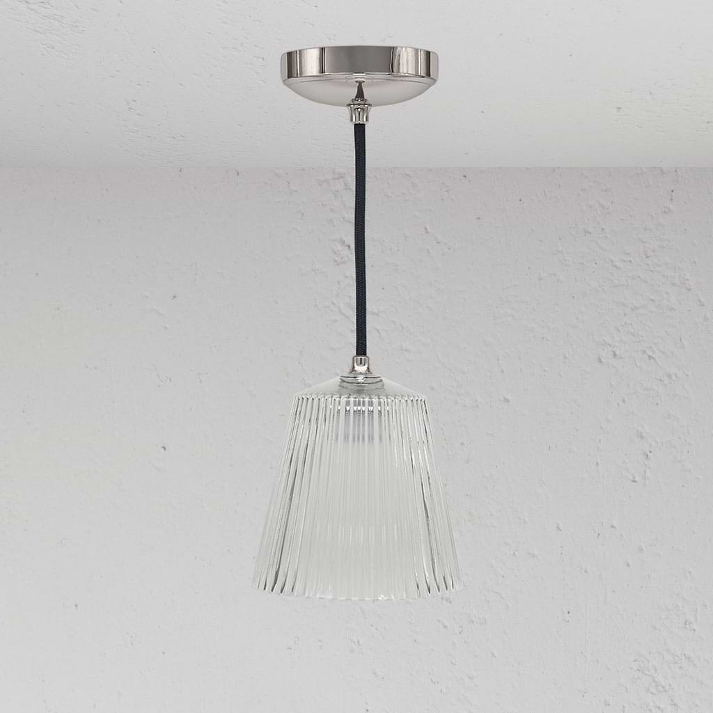 Richmond Medium Pendant Light Fluted Glass Polished Nickel Finish on White Background