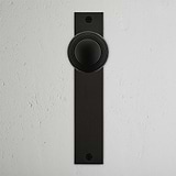 Poplar Long Plate Fixed Door Knob Bronze Finish on White Background right Facing Front View