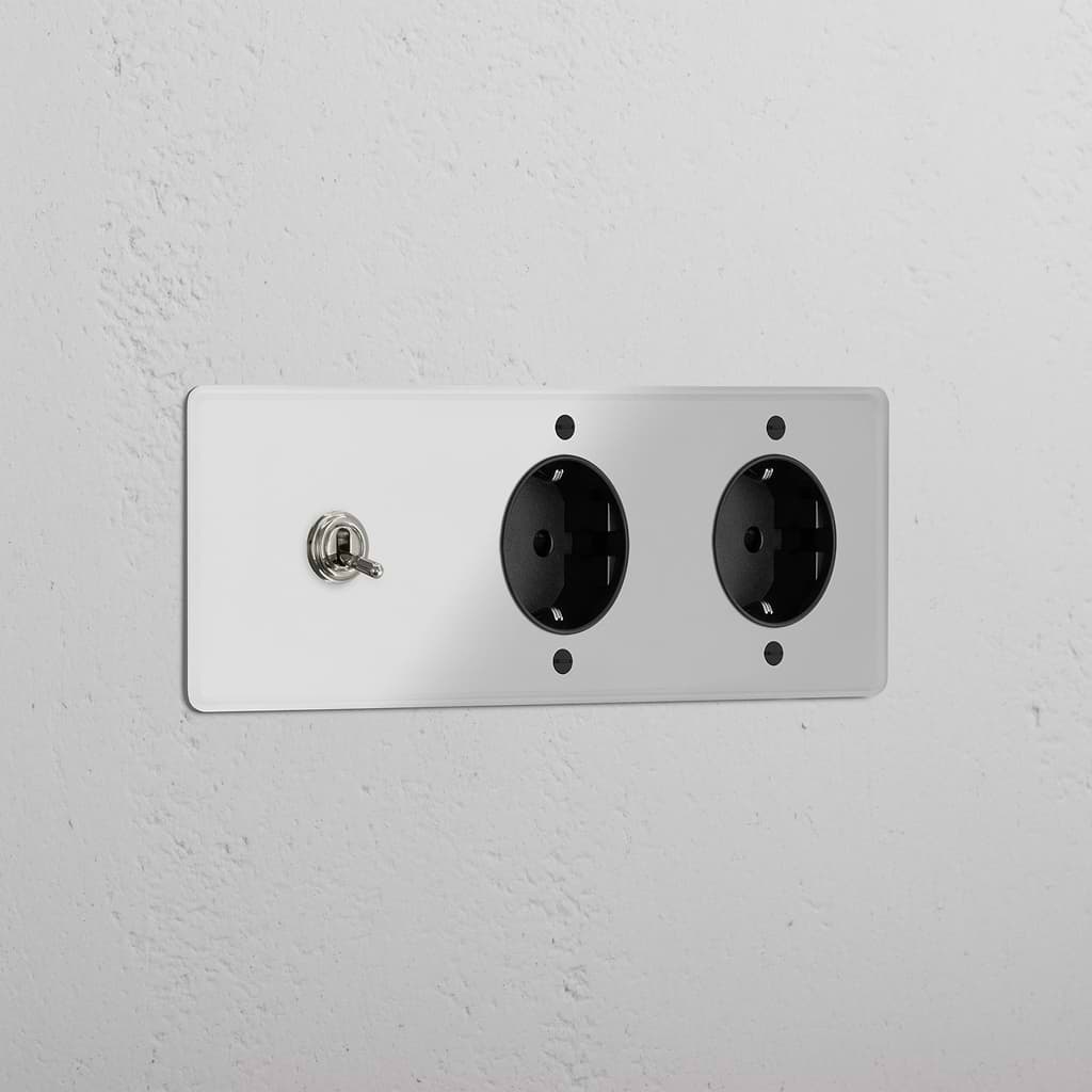 Triple Toggle & 2x Schuko Module Round - Clear Polished Nickel Black  