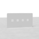 Paintable EU switch plate with four square cutouts, designed for double 4x switches.