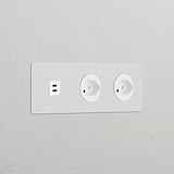 Round paintable white panel with Triple USB 30W & 2x Swiss Type J Power Module for versatile connectivity.