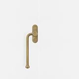 Left Southbank Casement Window Handle Antique Brass Finish on White Background Front Facing