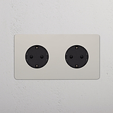 Double 2x Schuko Module Round - Polished Nickel Black