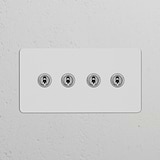 Double 4x Toggle Switch with paintable polished nickel finish, designed for double switches and dimmers.
