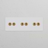 Triple 6x toggle switch panel, paintable antique brass finish, for Triple Switches & Dimmers use.