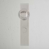Poplar Long Plate Sprung Door Knob & Thumbturn Polished Nickel Finish on White Background Front Facing