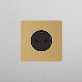 Single Schuko Socket Round - Antique Brass Black