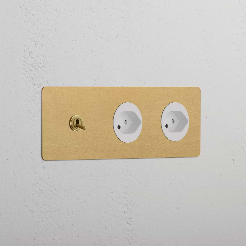 Triple Toggle & 2x Swiss Module Round - Antique Brass White