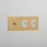 Triple Toggle & 2x Swiss Module Round - Antique Brass White