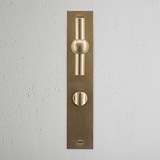 Harper T-Bar Long Plate Sprung Door Handle & Thumbturn Antique Brass Finish on White Background right Facing Front View