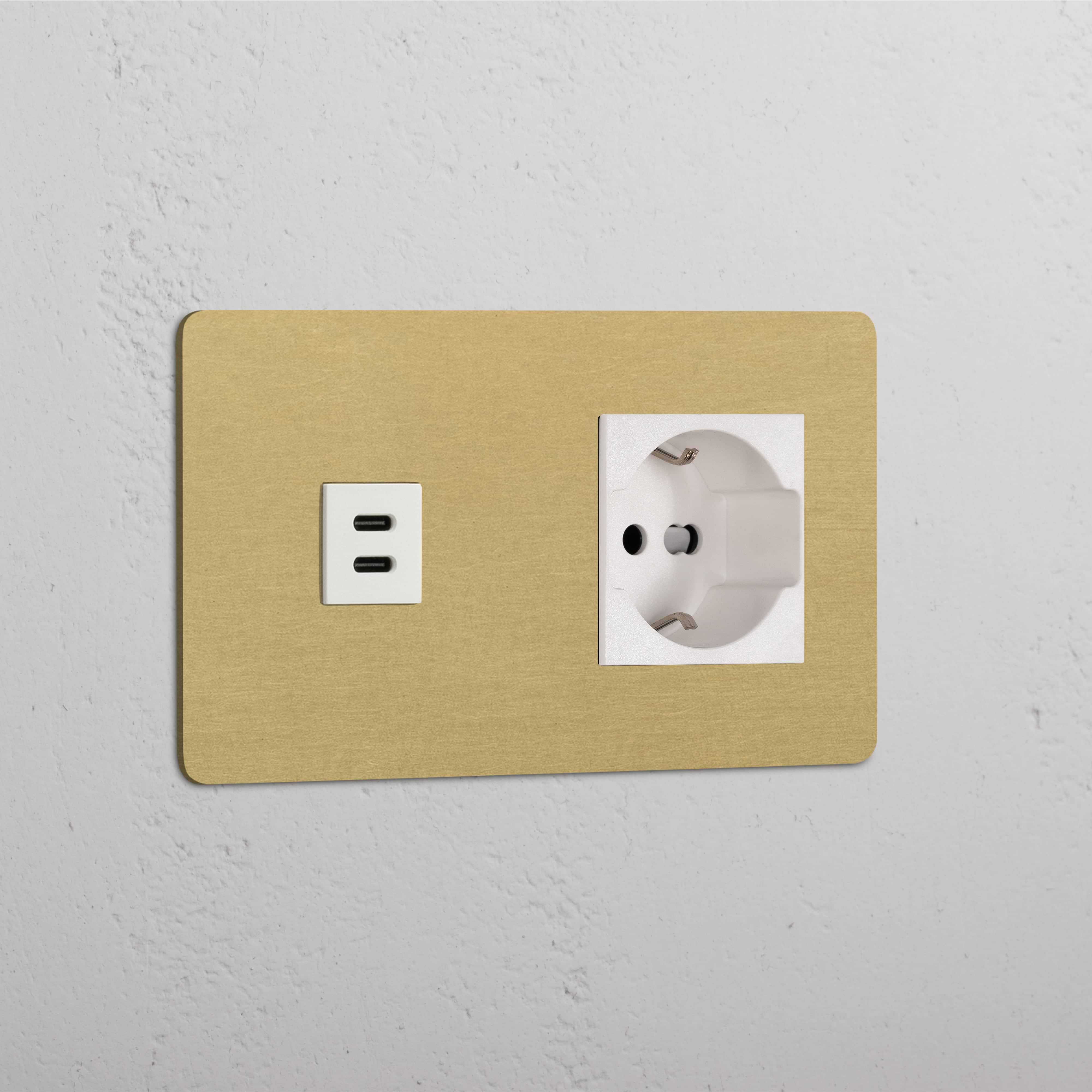 Double USB 30W & Schuko/Bipasso Module - Antique Brass White