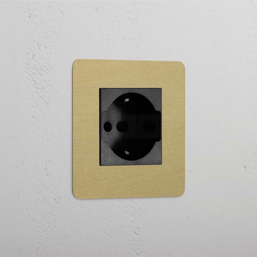 Single Schuko/Bipasso Module Antique Brass Black Finish on White Background