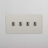 High Capacity Quad Control Toggle Switch on White Background: Polished Nickel Double 4x Toggle Switch