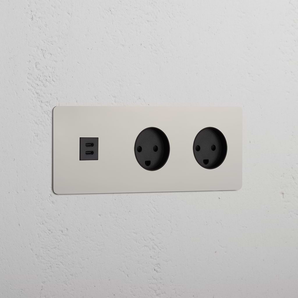Triple USB 30W & 2x Danish Module - Polished Nickel Black