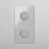Adjustable Vertical Double Dimmer Switch in Clear Polished Nickel - Advanced Light Control Solution on White Background