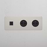 Triple USB 30W & 2x French Module Round - Polished Nickel Black