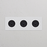 Triple 3x Swiss Type J Power Module Round in paintable black, features three electrical sockets.
