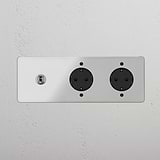 Triple Toggle & 2x Schuko Module Round - Clear Polished Nickel Black  