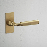 Digby Short Plate Fixed Door Handle Antique Brass Finish on White Background 