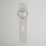 Poplar Long Plate Sprung Door Knob & Euro Lock Polished Nickel Finish on White Background Front Facing