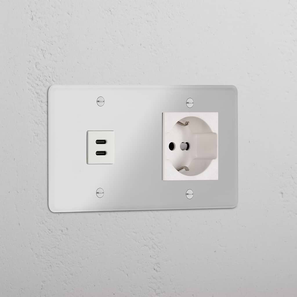 Double USB 30W & Schuko/Bipasso Module - Clear White