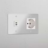 Double USB 30W & Schuko/Bipasso Module - Clear White